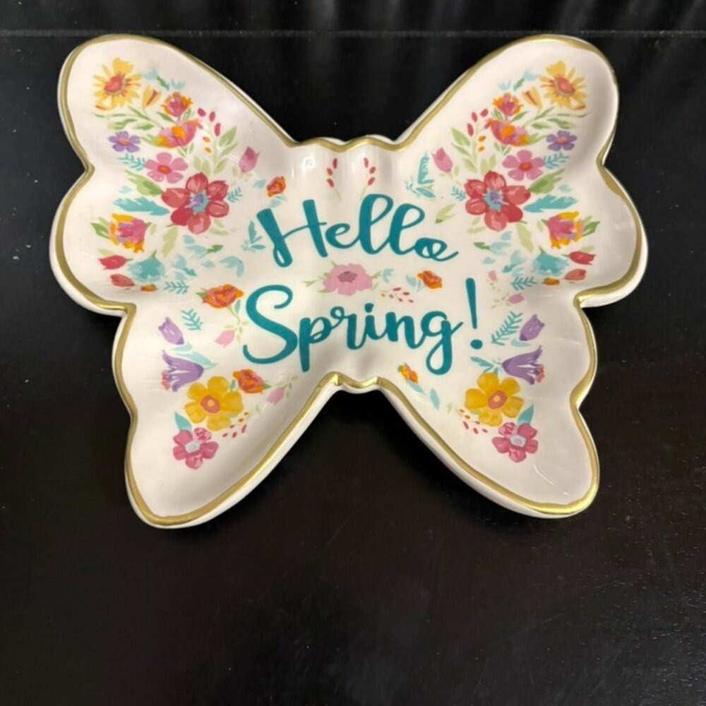Butterfly‎ Hello Spring Trinket Dish Jewelry Candy Tray Decorative Accent